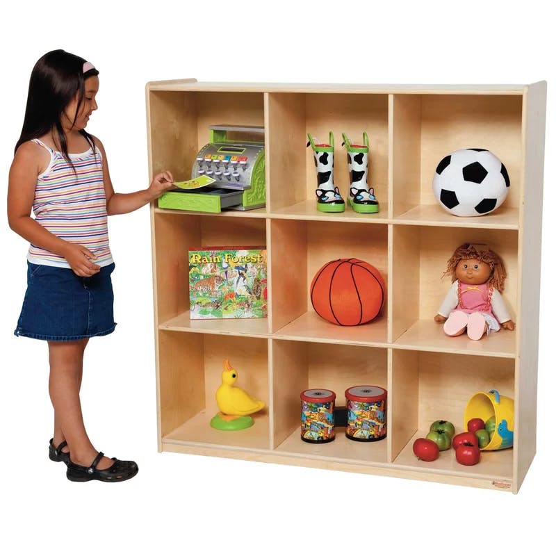 Cubby Delight 9-Compartment Kids Storage in Natural Wood Finish