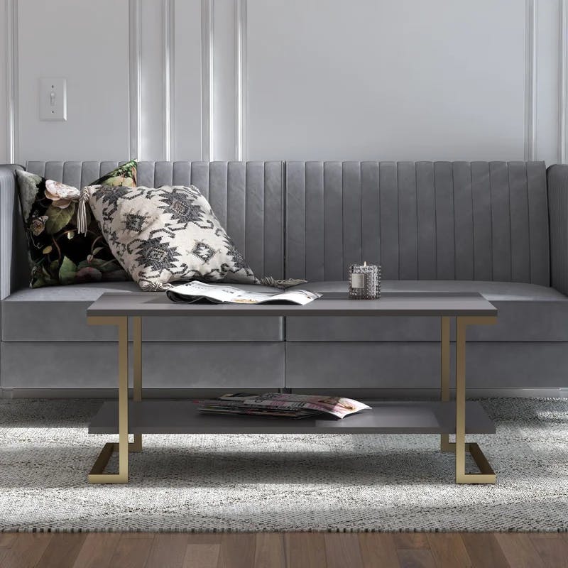 Camila Rectangular Graphite Gray Coffee Table with Gold Metal Legs