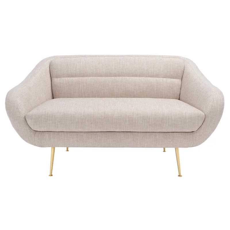 Belladonna Mid-Century Chic Oatmeal Linen Loveseat with Gold Legs
