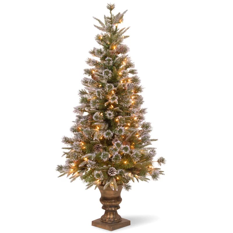 4' Pre-Lit Snow-Dusted Pine Christmas Tree in Decorative Urn