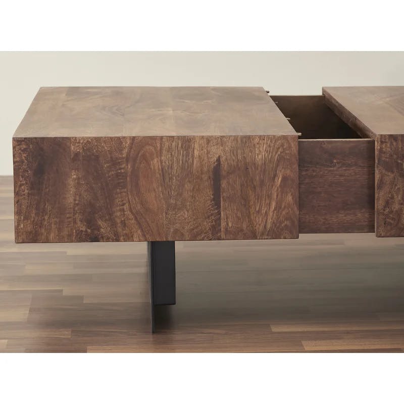 Glide Extendable Walnut Coffee Table with Iron Base and Storage