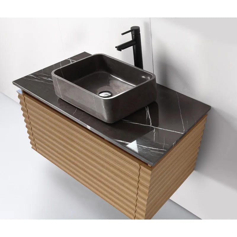 Orcus 36'' Maple Wood Wall-Mount Single Sink Vanity with Black Quartz