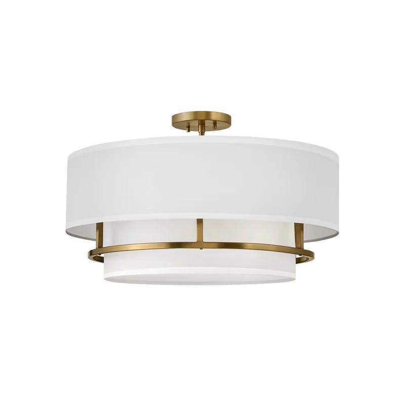 Lacquered Brass 23" Transitional Drum Semi-Flush Mount with Faux Parchment Shade