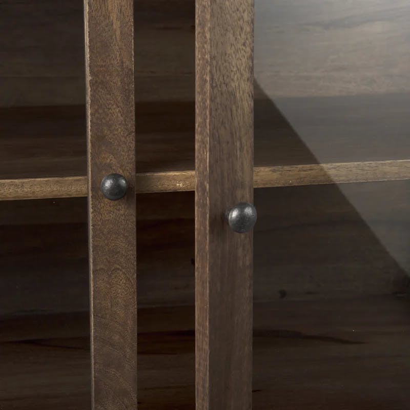 Arelius Medium Brown Wood with Black Metal Base Storage Cabinet