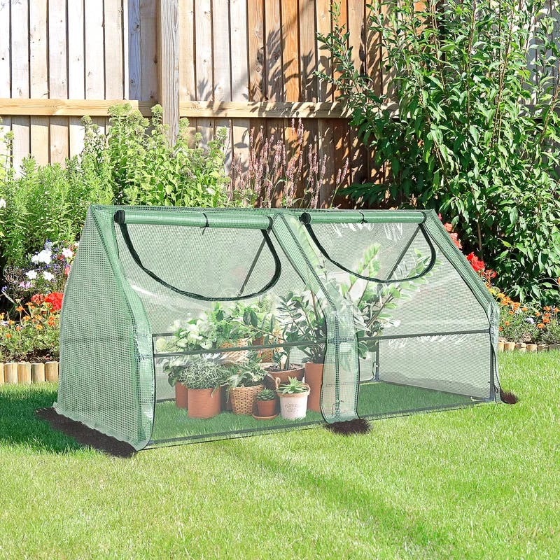 Outsunny 6'x3' Double-Cover Portable Greenhouse with Steel Frame