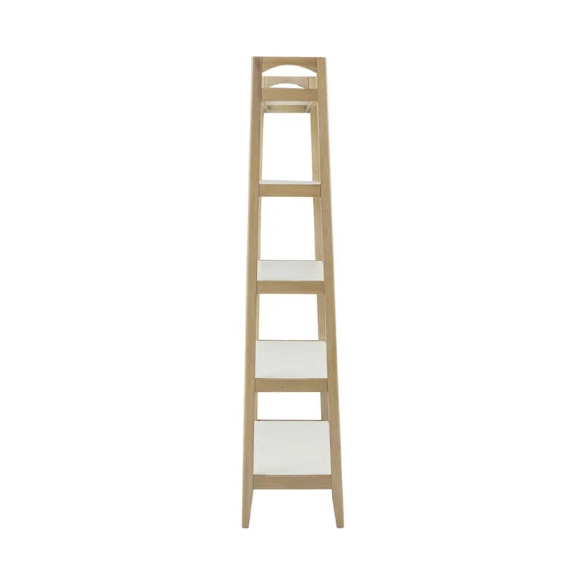 Parker Mid-Century Solid Wood and MDF Ladder Bookcase in Off-White/Natural