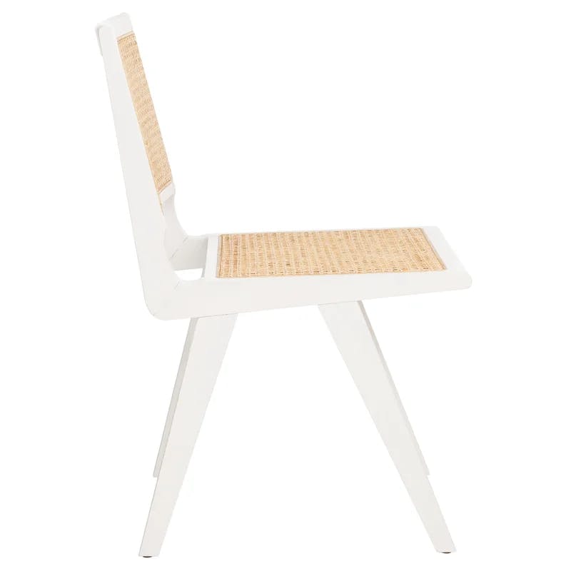 Elegant Coastal White Wood & Natural Cane Side Chair