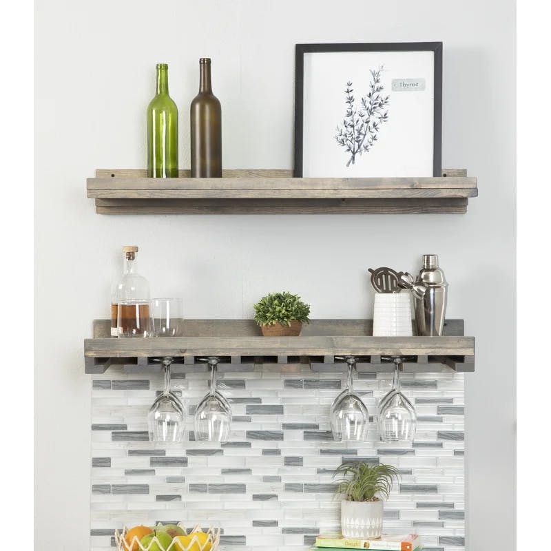 Rustic Luxe Gray Solid Wood Floating Kitchen Shelf Set, 36 in.