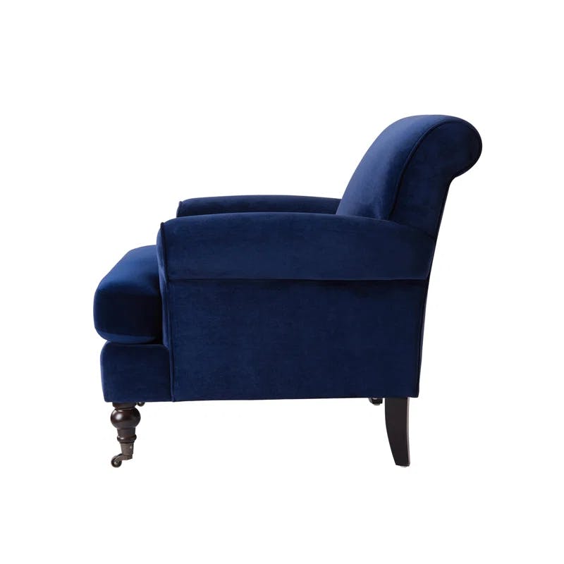 Navy Blue Velvet Wood Handcrafted Accent Chair, 37"x32.5"x38"