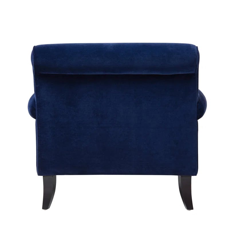 Navy Blue Velvet Wood Handcrafted Accent Chair, 37"x32.5"x38"