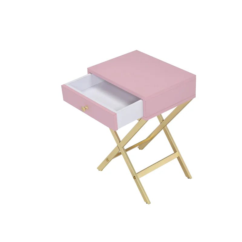 Coleen 16" Pink and Gold Contemporary Side Table with Storage