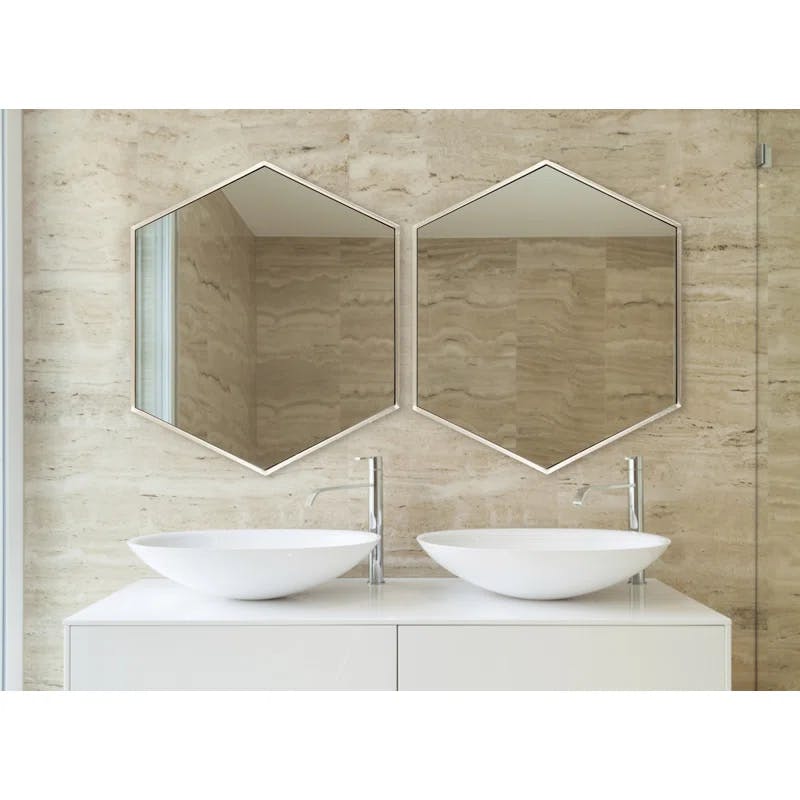 Elegant Silver Hexagon 29" Bathroom Wall Mirror