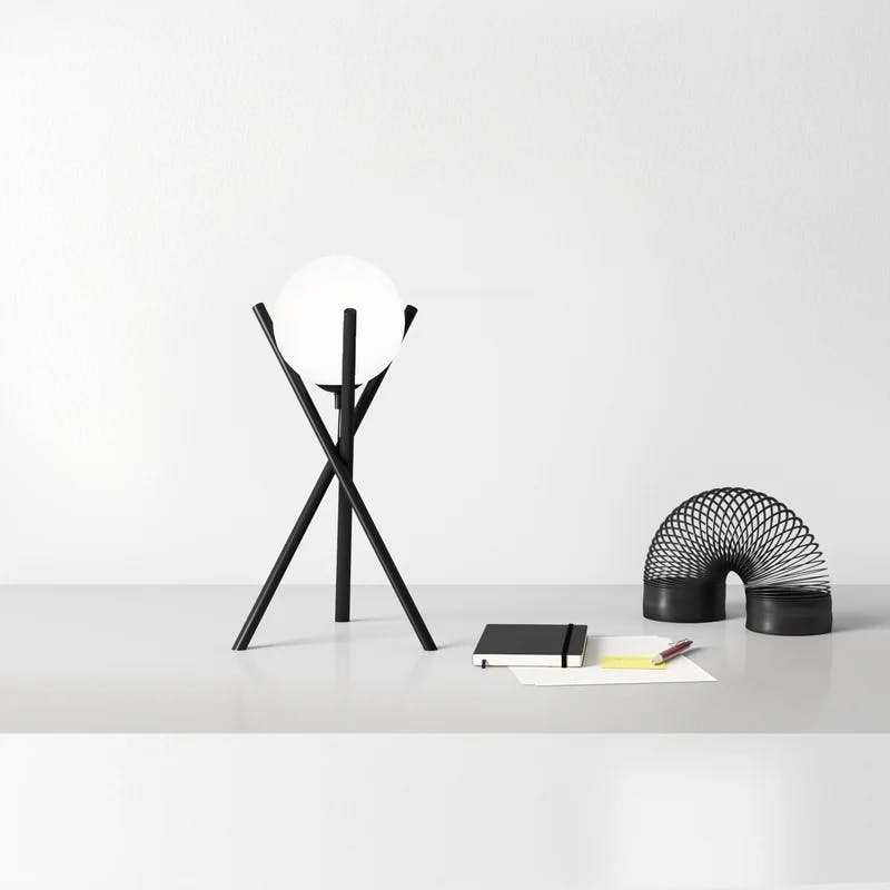 Salvezinas 19" Adjustable Black Tripod Table Lamp with White Globe