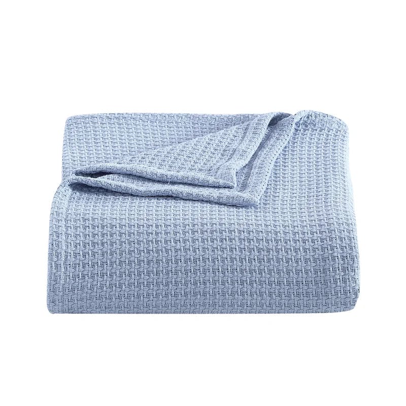 Cozy Coast Blue Cotton Full/Queen Knitted Blanket