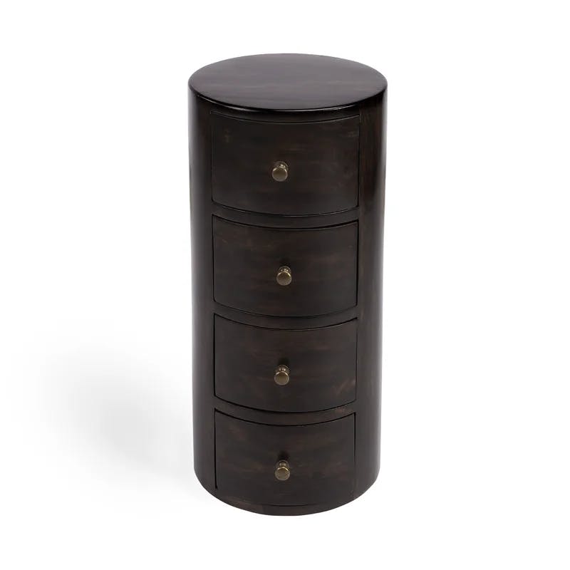 Liam Round Chocolate Wood & Metal End Table with Storage