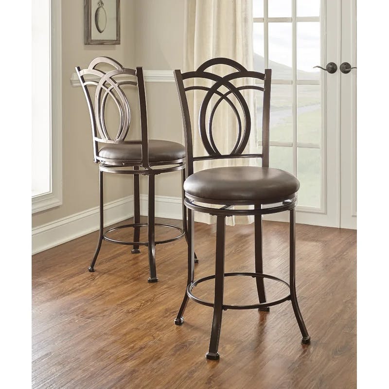 Calif Transitional Espresso Swivel Counter Stool with Faux Leather
