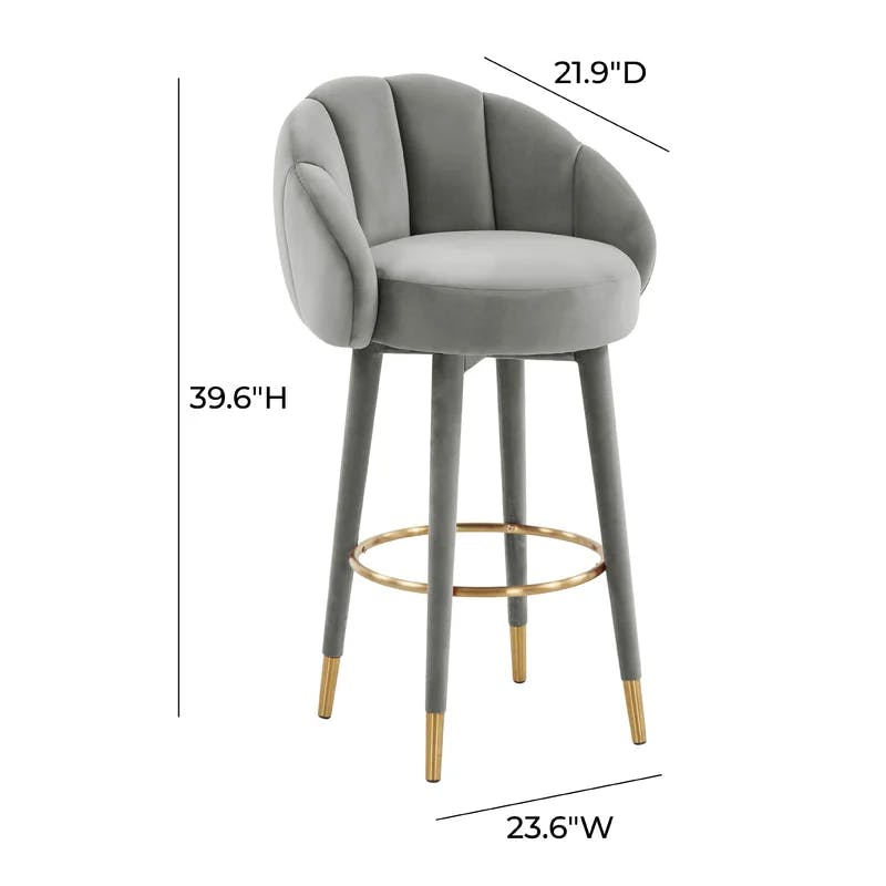 Contemporary Modern Light Grey Velvet Swivel Bar Stool with Wood Accents