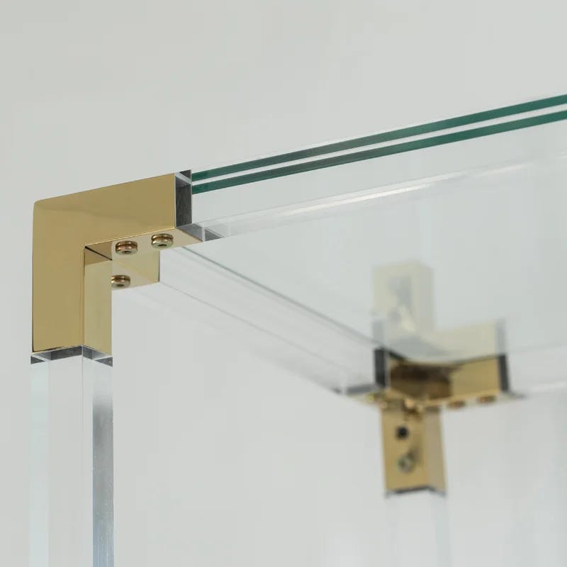 Modern Acrylic and Gold 4-Shelf Etagere with Glass Shelves