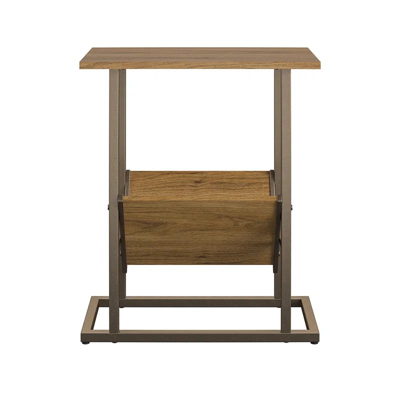 Regal Walnut End Table with Metal Frame and Storage Shelf