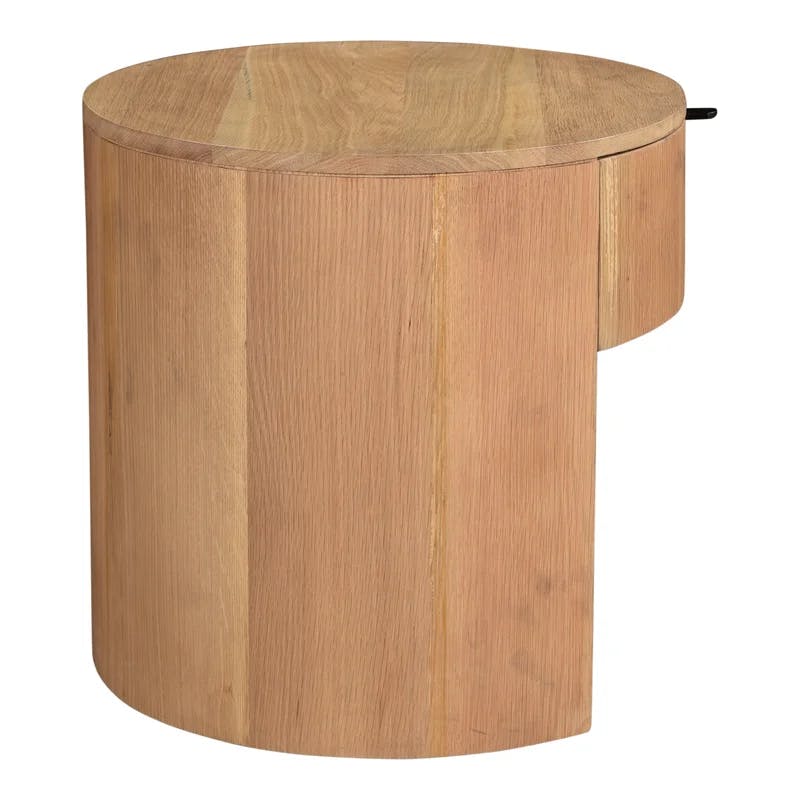 Scandinavian Solid Oak 1-Drawer Round Nightstand with Open Shelf