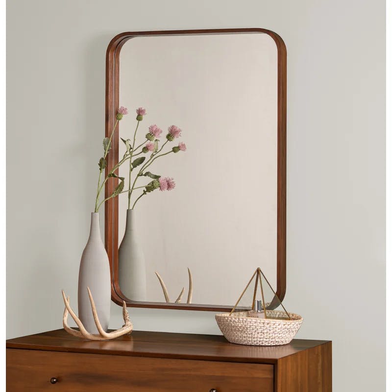 Mid-Century Walnut Rectangular Bathroom Wall Mirror