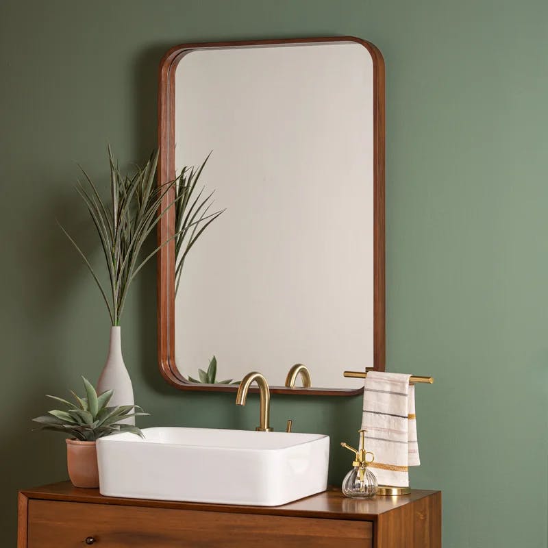 Mid-Century Walnut Rectangular Bathroom Wall Mirror