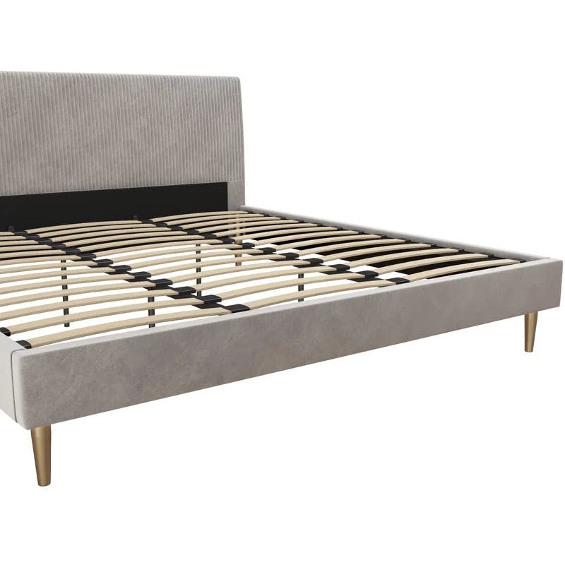 Daphne King-Sized Light Gray Velvet Upholstered Bed with Tufted Headboard