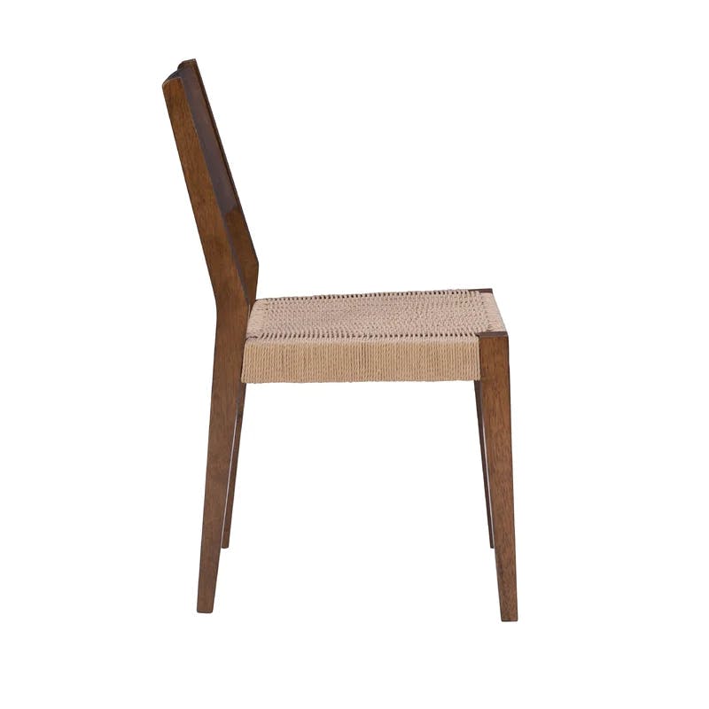 Midcentury Modern Brown Dining Chair with Woven Rope Seat