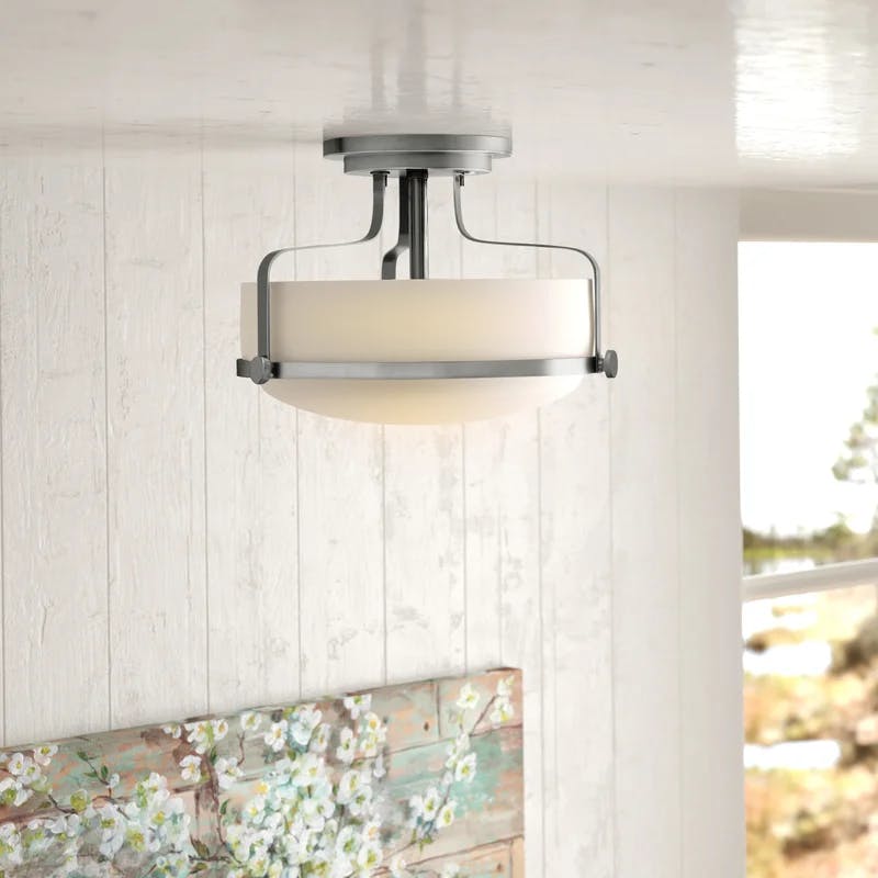 Harper Transitional 3-Light Semi-Flush Mount in Brushed Nickel with Etched Opal Glass