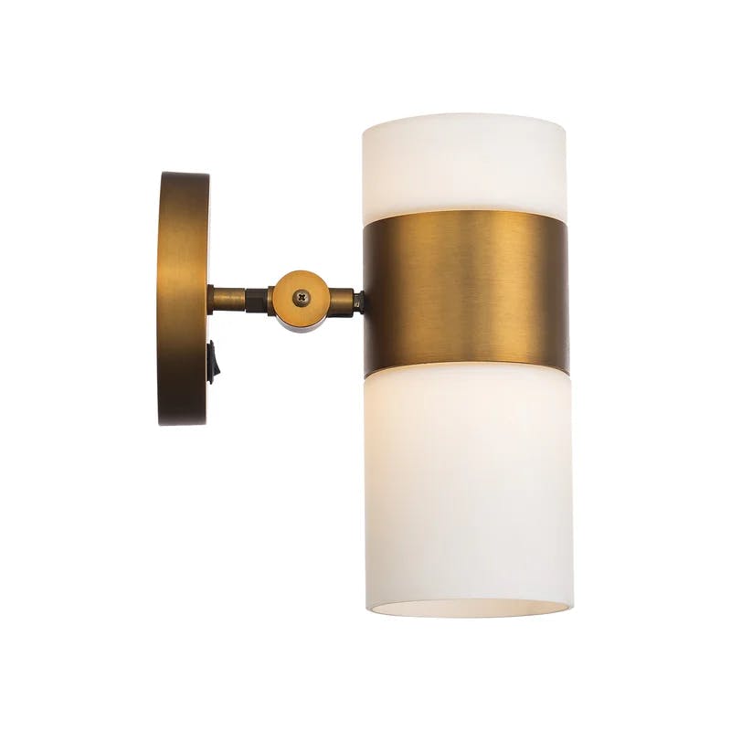 Aged Brass Opal Glass Dimmable Swing Arm Sconce