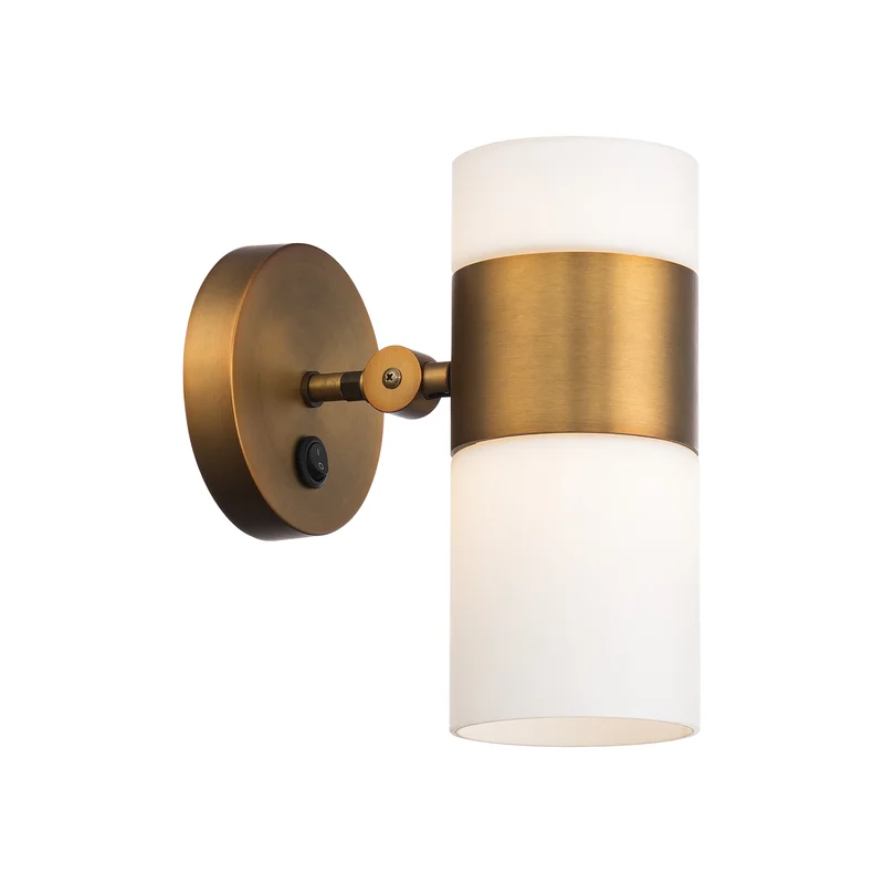 Aged Brass Opal Glass Dimmable Swing Arm Sconce