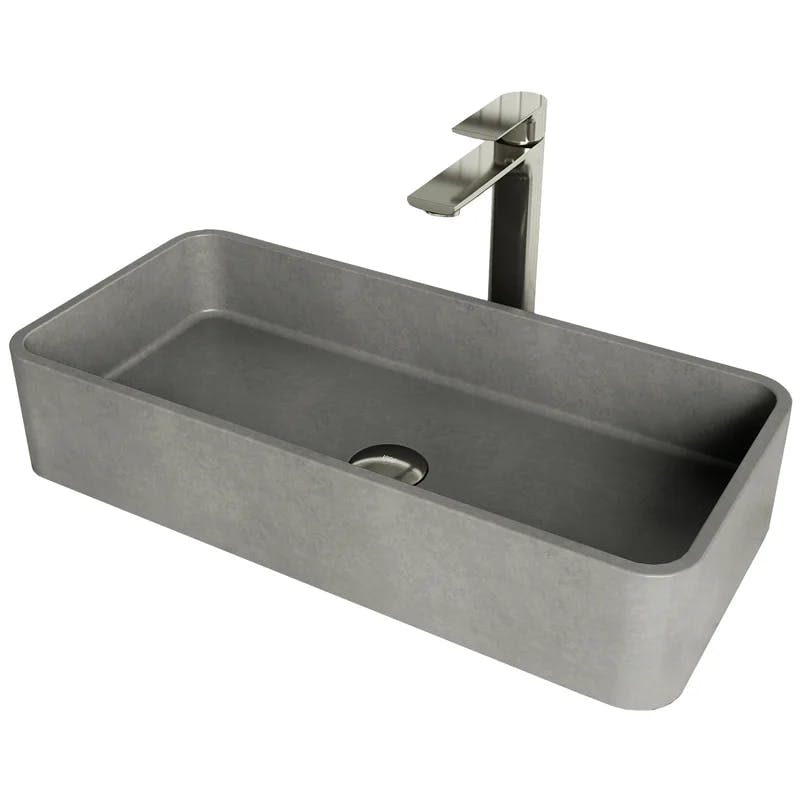 ConcretoStone Rectangular Vessel Bathroom Sink 24" in Gray with Modern Faucet