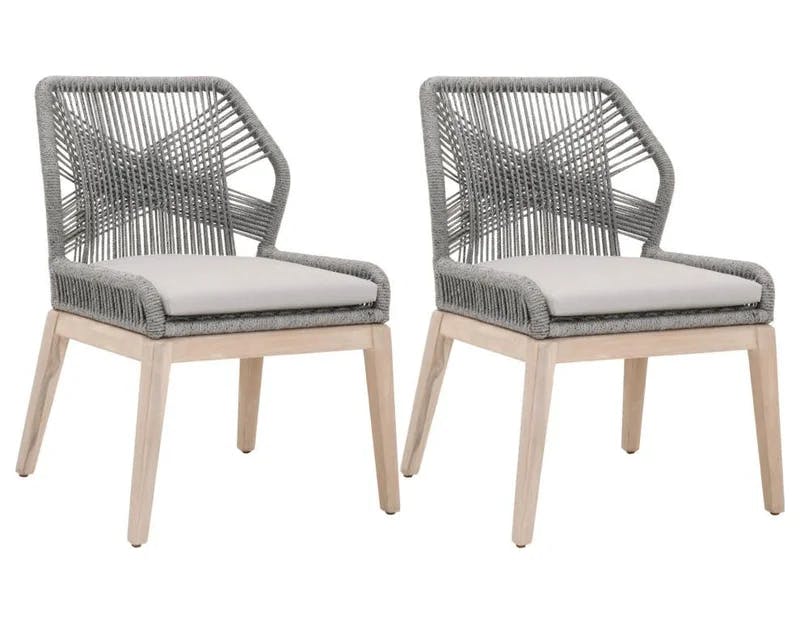 Modern Geometric Platinum Gray Outdoor Dining Chair with Cushions