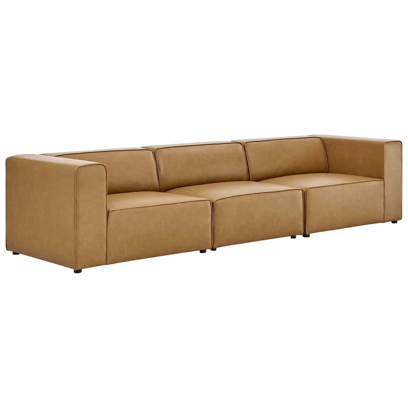 Mingle Contemporary 3-Piece Tan Faux Leather Sectional Sofa