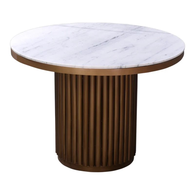 Ione 42" White Marble Top Round Dining Table with Gold Base