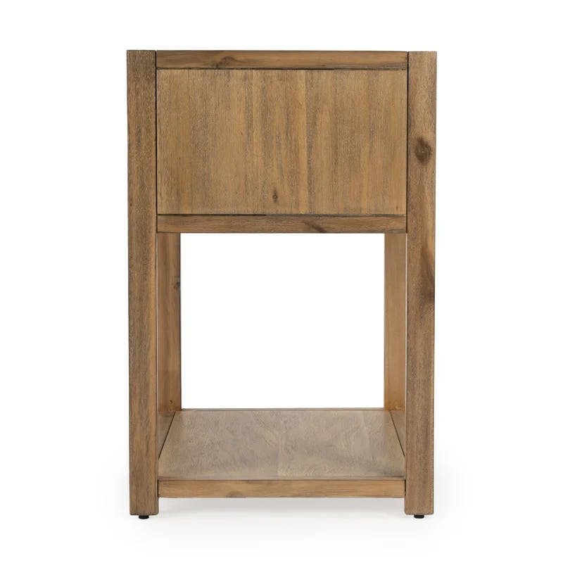 Transitional Modern Natural Wood and Black Metal End Table with Storage