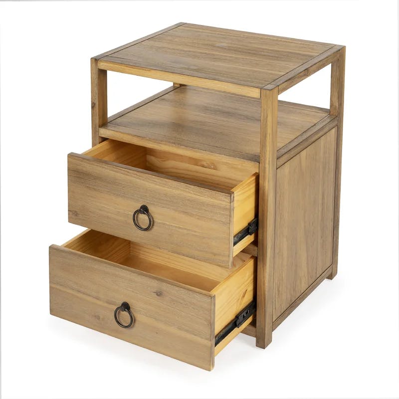 Lark Natural Wood 2-Drawer Nightstand with Open Shelf