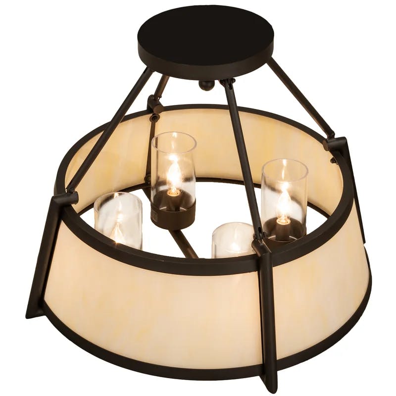 Elegant Cilindro 4-Light Semi-Flush Mount in Oil Rubbed Bronze with Crystal Accents