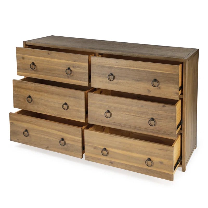 Lark Natural Wood 6-Drawer Dresser with Glam Ring Pulls