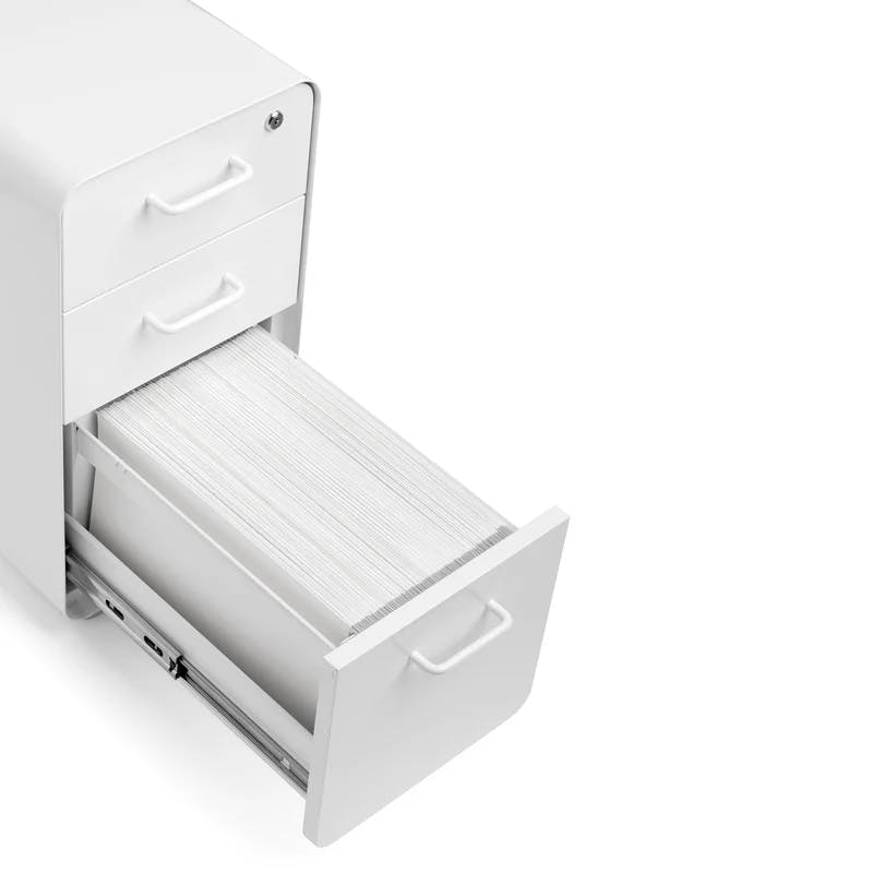 Compact White 3-Drawer Vertical Legal File Cabinet with Lock