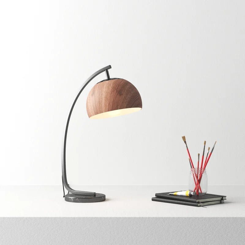 Warm Arc Contemporary Black and Brown Table Lamp