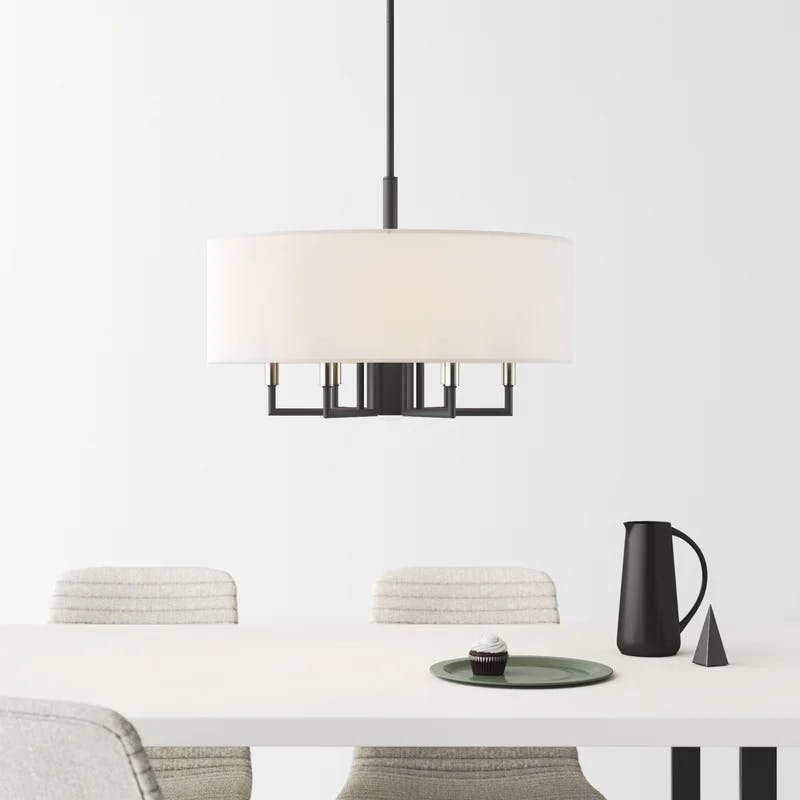 Scandinavian Gray 7-Light Dimmable Drum Chandelier with Off-White Shade