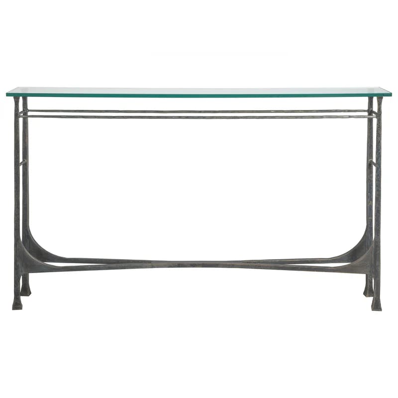 Bruno Black Hand-Hammered Iron and Glass Rectangular Console Table