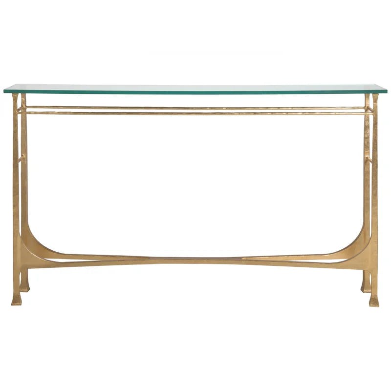 Bruno Gold Leaf 62" Rectangular Metal & Glass Console Table