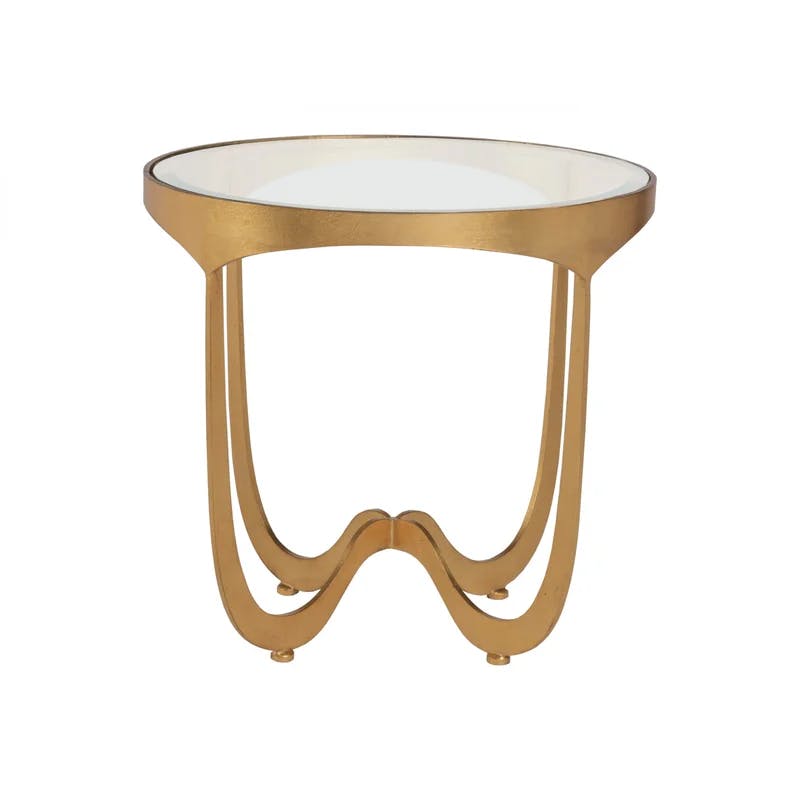 Sophie Gold Leaf 26" Round Metal and Glass End Table
