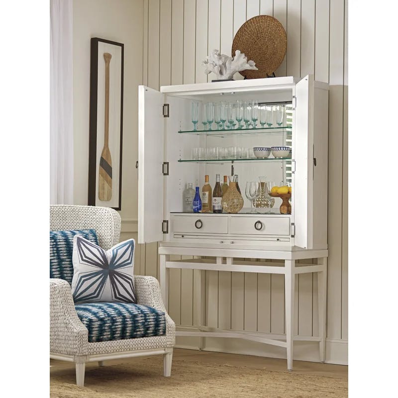 Transitional Jensen Beach Bar in Shell White with Mahogany