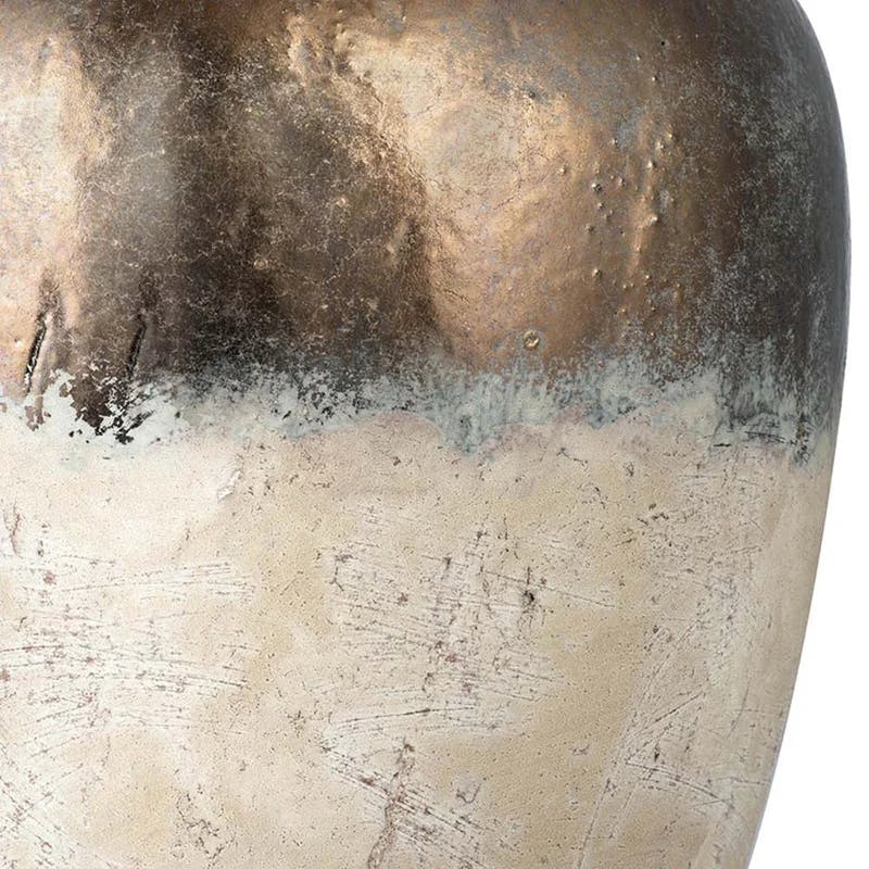 Candia 15.8'' Matte Beige and Metallic Copper Ceramic Vase
