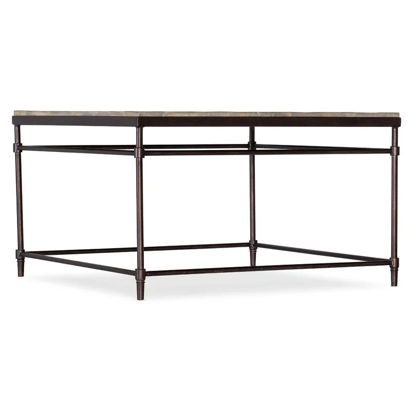 Transitional St. Armand 30" Square Wood & Metal Cocktail Table in Brown/Gold