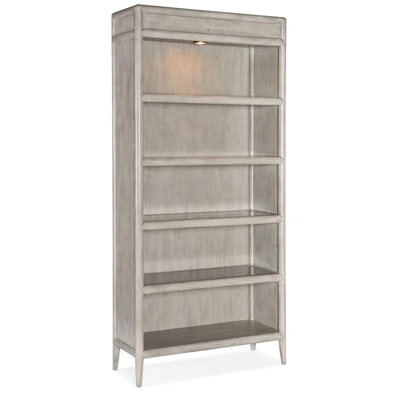 Transitional Gray 39.75" Wood Bookcase with Glass Shelves