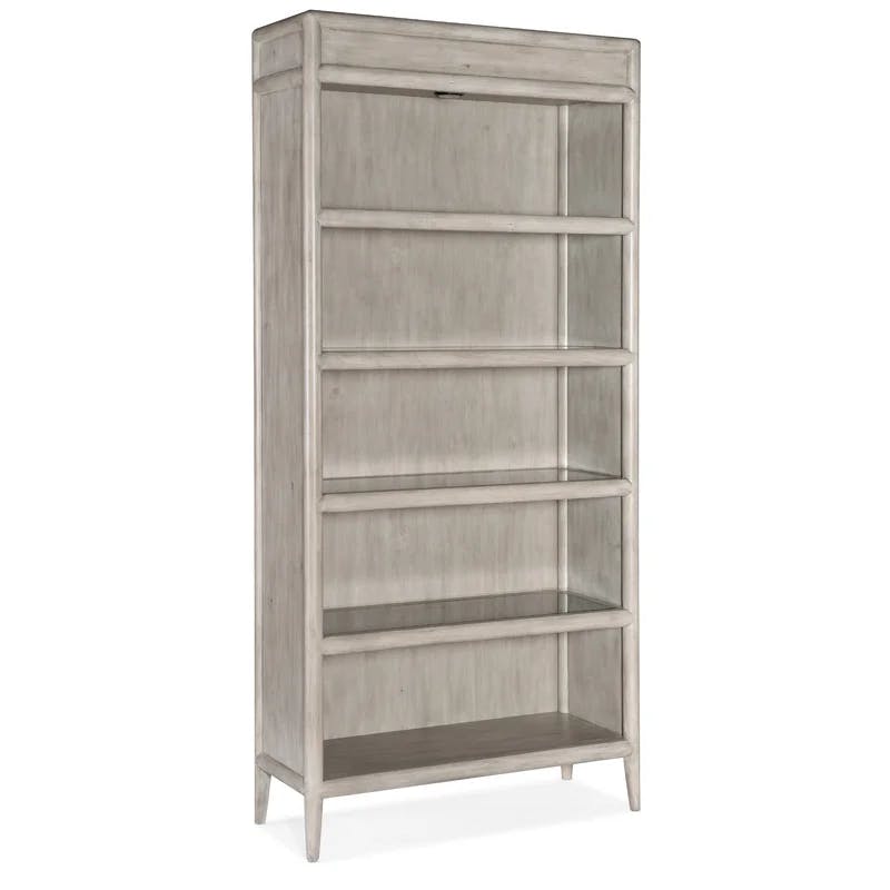 Transitional Gray 39.75" Wood Bookcase with Glass Shelves